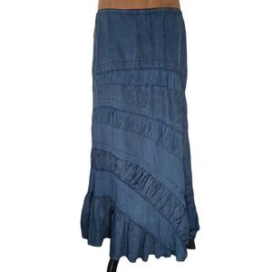 Anthropologie Skirt Peasant Cottagecore Boho Size M Langenlook Linen Cotton Blue